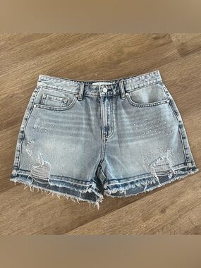 NEW Rebecca Minkoff Crystal Embellished Cut Off Denim Jean Shorts Mini